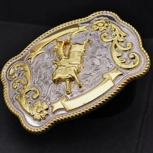 Large 122x86mm BULL RIDE RODEO COWBOY GOLD TEXAS WESTERN BELT BUCKLE